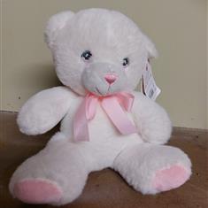 White Teddy bear with coloured nose, bow and paws